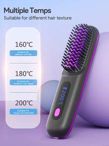 Teckwe Cordless Hair Straightener Brush, Portable Negative Ion Anti-Scald Straightening Comb With LCD Temperature Display For Travel Home Hair Styling - Multicolor - View 3