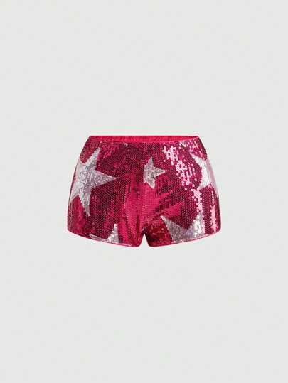 ROMWE Avant Pantaloncini mini da donna con vita ultra bassa decorati con paillettes a forma di stella, adatti per festival musicali, banchetti, concerti, feste, uso quotidiano e altre occasioni