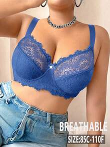 SHEIN Esselle Plus Size Lace Patchwork Underwire Bra, 1pc - Royal Blue - View 5
