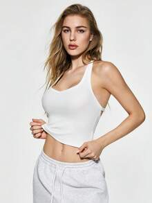 SHAPORA Women's Solid Color Backless Design Fitted Pajama Top - White - View 1
