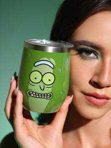 Rick and Morty X SHEIN 360 Ml /12 Oz 不鏽鋼、防漏蓋，適用於熱飲/冷飲，適用於大多數杯架，禮物創意 - 墨綠色 - 查看 2