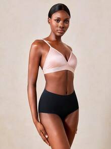 Veilyse 3pcs Women's Summer French Triangle Cup Silk Wireless Bra, Removable Pads, Adjustable Straps, Solid Color Deep V Everyday Underwear - Multicolor - View 6