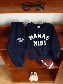 SHEIN 2pcs/Set Baby Boy Baby Girl Autumn/Winter Cute Letter Print Long Sleeve Sweatshirt & Elastic Waist Long Pants Set, Unisex Baby Clothes, Baby Winter Clothes - Multicolor - View 1