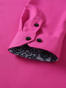 Manfinity Mode Camisa de manga larga con patrón floral de patchwork de un solo pecho (no posicionado), formal para hombre - Rosa Fucsia - Ver 5