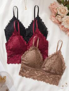 SHEIN Elegant Solid Color Lace Camisole Base Layer 3-Piece Set - Multicolor - View 4