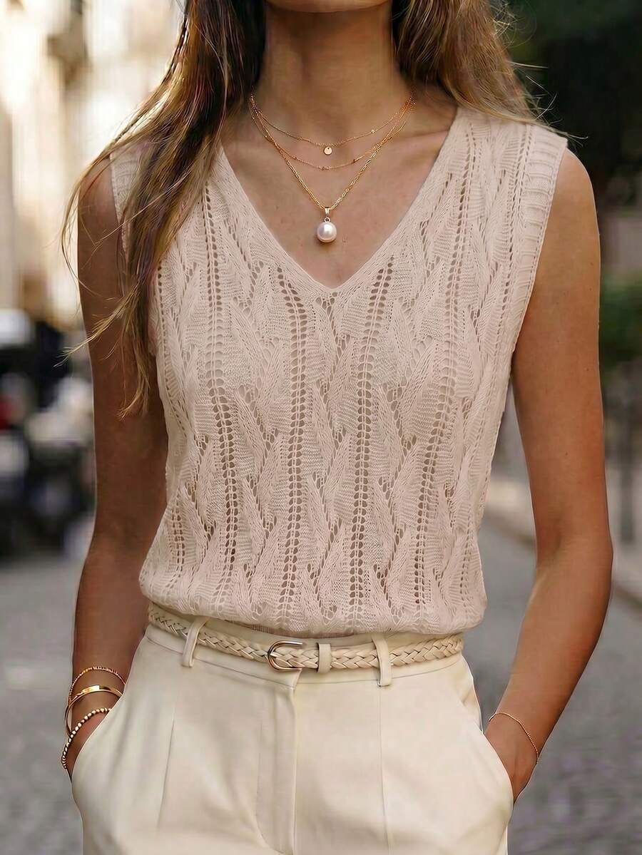 SHEIN Summer Casual Solid Color Sleeveless Knit Top - Dusty Pink - View 1