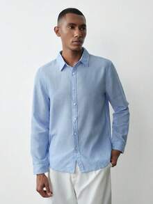 MENRIVO 男士春夏长袖衬衫 Manfinity CasualCool 男士纯色休闲长袖衬衫 男士纽扣衬衫 男士纹理衬衫 男士透气衬衫 男士休闲衬衫 沙滩男士衬衫 波西米亚风男士衬衫 男士衬衫 浅蓝色男士衬衫 礼仪 - 淺藍色 - 查看 3