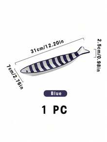 Cirelle 1PC Fish Shaped Ceramic Plates, Striped Porcelain Serving Dish, Cute Animal Snack Tray For Nuts, Candies, Dried Fruits, Mediterranean Style Appetizer Platters - Multicolor - View 8