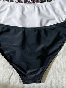 Swim Vcay 女款三件套，黑白豹紋隨機印花，夏季簡約三角內褲泳褲下裝 - 彩色 - 查看 4