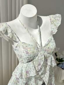 Elamini Top estivo da donna con spalline a volant e stampa floreale minuta - Giallo - Visualizzare 7