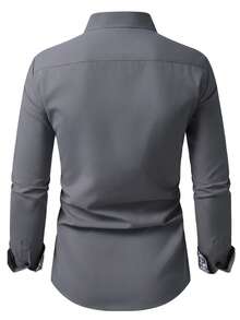 Manfinity Mode Camisa de manga larga con patrón floral de patchwork de un solo pecho (sin posición), formal para hombres - Gris Oscuro - Ver 2