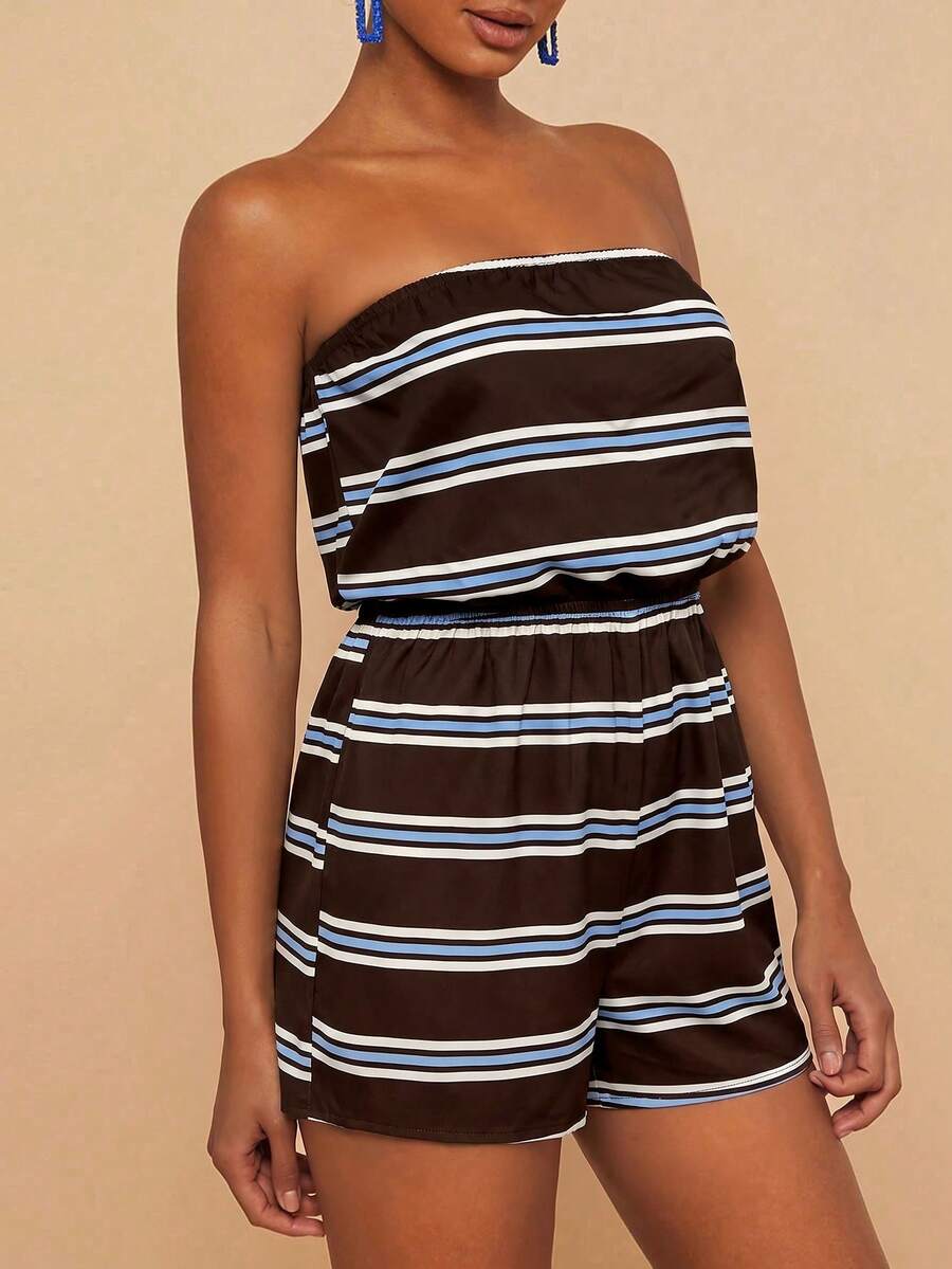 Travachic Women's Striped Bandeau Casual Romper For Vacation - Multicolor - View 1