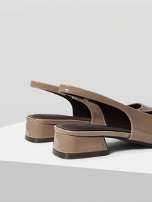 Mnmlis Patent Leather Back Strap Dark Brown Square Toe Thick Heel Women's Shoes Fall Shoes - nude - View 4