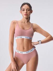 Loungeista 1 Set Women's Letter Print Hollow Criss-Cross Camisole Bra Set, Wireless, Breathable Back Design, Sports Bra Set - Watermelon Pink - View 10