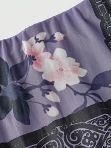 ROMWE 夏季穿搭新中式風格碎花印花網紗裙 - 紫色 - 查看 3