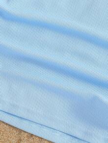 SHEIN Tween Girl Contrast Color Pleated Casual Versatile Daily Wear Camisole Tank Top - Blue - View 6