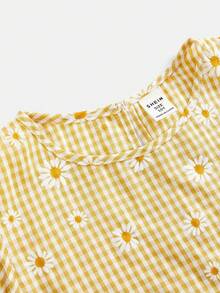 SHEIN Tween女孩休閒可愛度假風黃色雛菊印花無袖洋裝 - 黃色 - 查看 3