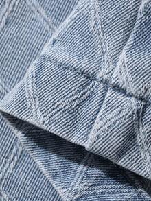 Livesso High Waist Light Blue Diamond Quilted Cotton Casual 70s 80s Loose Fit Women's Denim Shorts Vacation Summer - Blue - View 8