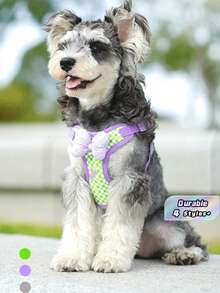 Summer Cute Small Dog Leash Set - Purple Daisy Pattern, Soft & Lightweight, Adjustable Buckle, Easy To Wear, Breathable Mesh Suitable For Puppies And Small Dog Breeds - Mauve Purple - View 1
