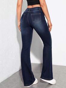 Jeanoix Women's Casual Versatile Flare Leg Denim Jeans With Pockets - Dark Wash - View 2