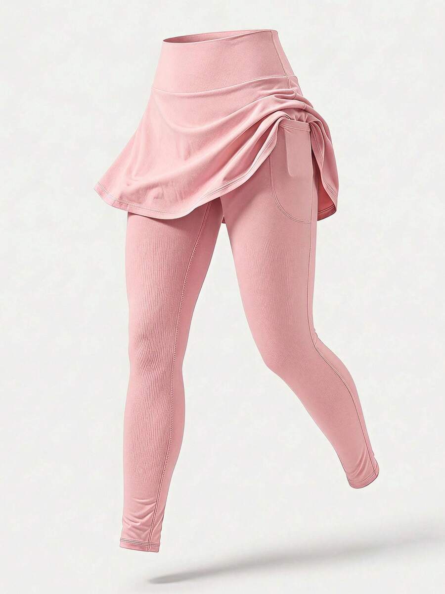 Cheerettes Solid Color Elastic Waist Pocket Skinny Workout Leggings Yoga Women Pants - Baby Pink - View 1