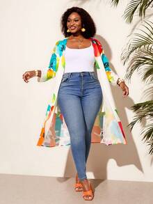 BrightlyHer Plus Size Women's Floral Print Fashion Jacket For Beach Vacation - Multicolor - View 5