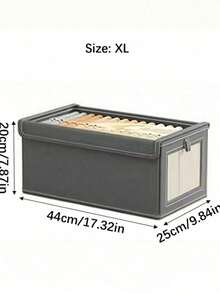 Large Storage Basket, Durable Fabric Wardrobe Storage Box With Transparent Window, Foldable With Lid, Suitable For Home Storage, Household Essentials Organization, Folding Storage Box, Clothes Storage Box, Storage Container - Grey - View 12