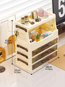 1-3 Layers Large Capacity Dust-Proof Cosmetic Storage Box With Drawers, Multi-Layer Makeup Display Stand Suitable For Skincare And Lipstick Collection, Portable Plastic Vanity Holder, Suitable For Bathroom Essentials ,Jewellery Box - cream - View 7