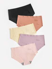 Bralution 5pcs/Pack Letter Embroidery Solid Color Seamless Panties - Multicolor - View 10