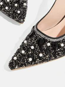 CUCCOO TILAWA Women's Crystal Heel Glass Rhinestone Pointed Toe Pink High Heel Pumps, Suitable For Outings, Banquets, Parties And Other Events - Graphite Black - View 5