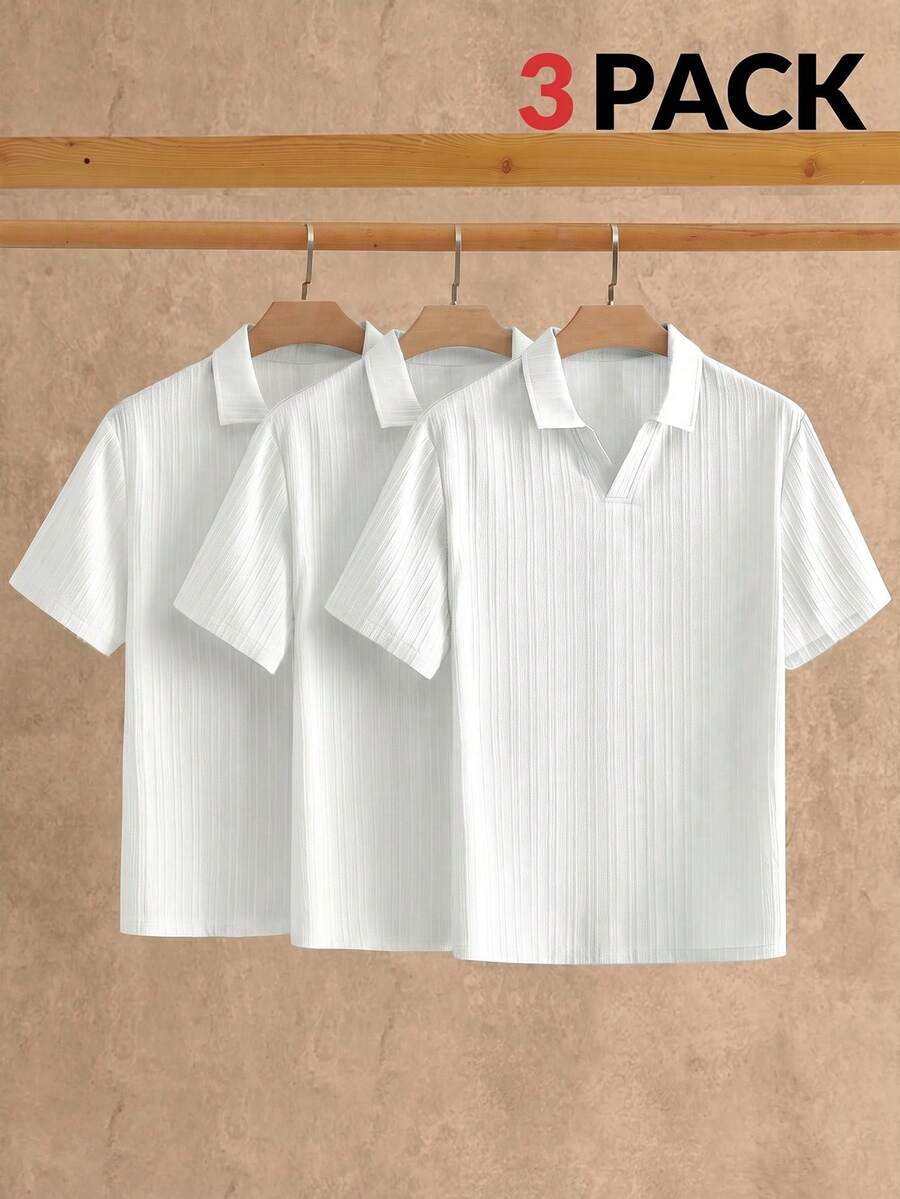 HIMLAND 3件/包 男士簡約冰絲感短袖POLO衫,夏季 - 白色 - 查看 1