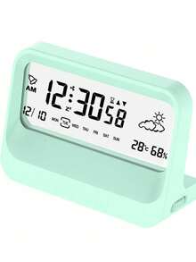 Teckwe Reloj de escritorio, reloj despertador digital, diseño moderno transparente, temperatura, humedad, función de repetición, decoración estética del hogar, decoración de oficina, reloj de escritorio a batería para oficina, sala de estar, dormitorio, estantería, etc. - Multicolor - Ver 10