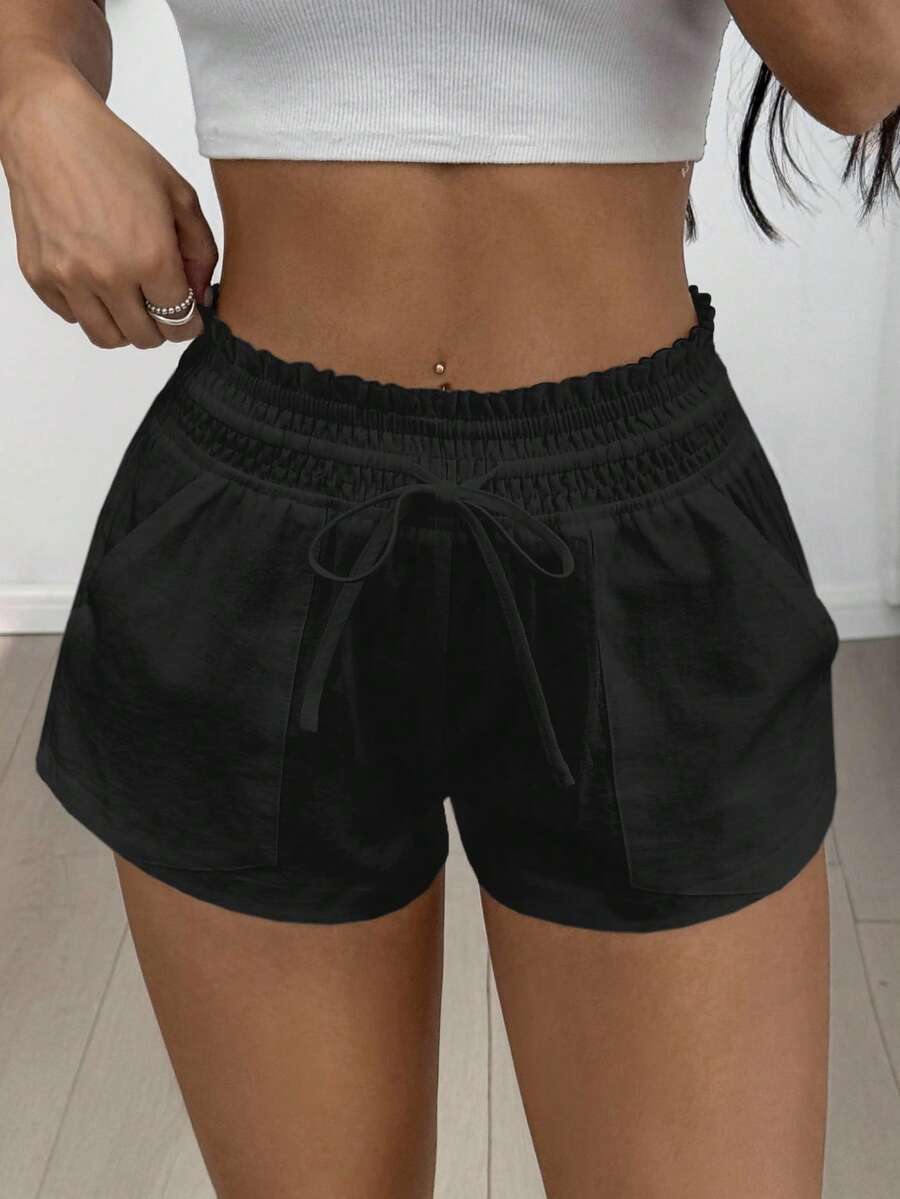 SHEIN EZwear 女款大尺碼夏季休閒黑色短褲 - 黑色 - 查看 1