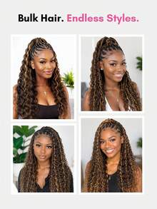 BOHO Braids 4PCS Highlight Super Wave Bulk Human Hair Extensions Super French Curl Bulk Braiding Hair For Bohemian Knotless Godness Braids Deep Wave Bulk Braiding Hair 95g/Pack - S4/27 - View 7