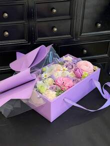 1pc Bowknot Gift Box Set, Durable Plastic & Paper Gift Box With Ribbon Handle, For Gift Wrapping, Floral Packaging, Wedding, Birthday, Valentine's Day, Christmas, New Year, Holiday Party Gift Packaging Supplies - multicolor - View 4