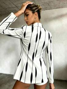 Lumivelle Fashionable Elegant Casual Commuter Office Night Out Black And White Checkered Blazer Autumn - Black and White - View 2