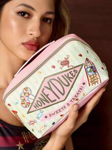 HARRY POTTER X SHEIN 1pc Cute Cartoon Pattern Printed Large Capacity Foldable PU Leather Cosmetic Bag, Multi-Functional Storage Pouch, Small Item Organizer Bag, Travel Storage Bag, Digital Accessories Storage Bag, Suitable For Daily Carry, Travel, Work, Makeup Or Study, For Women And Students, Magic, HONEY DUKES - Pink - View 5