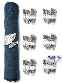 24Piece Leaf Shape Napkin Rings, Shiny Metal Napkin Rings For Dinner Table Decoration, Fashion Autumn Napkin Rings Bulk, Ideal For Christmas, Easter, Wedding, Party, Elegant Table Setting Gift Ideas - Silver - View 2