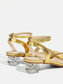 CUCCOO TILAWA Women's Fashion Crystal Glass Rhinestone Decorated High Heel Sandals For Outdoor Events And Parties, Spring Shoes, Spring Break Easter Prom Heels - Rose Gold - View 5