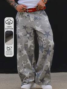 DAZY Pantalones largos de pierna ancha con estampado floral multicolor estilo callejero para hombres - Multicolor - Ver 1