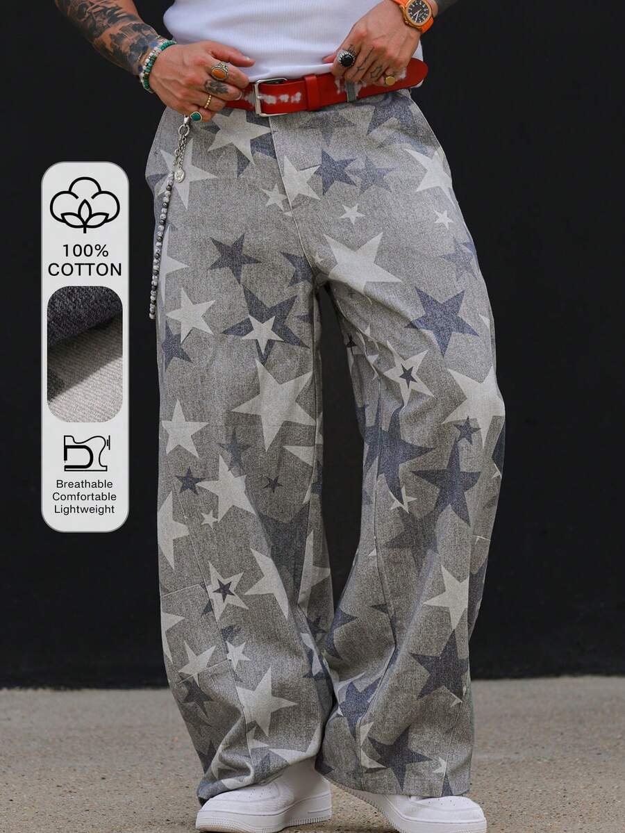 DAZY Pantalones largos de pierna ancha con estampado floral multicolor estilo callejero para hombres - Multicolor - Ver 1