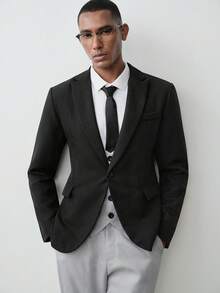 MENRIVO Men Casual Solid Color Formal Blazer, Autumn Formal, Ceremony - Black - View 5