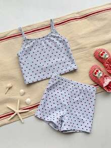 DAZY Young Girl Summer Beach All-Over Print Tankini And Shorts Two-Piece Swimsuit Set - Blue - View 4