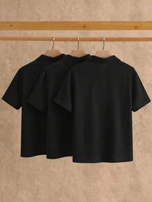 HIMLAND 3件/包 夏季男士極簡冰絲感短袖 Polo 衫 - 黑色 - 查看 2