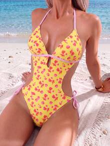 Swim Mod Spring/Summer Hot-Selling Solid Color Sexy Tropical One-Piece Swimsuit For Beach Vacation Butter Yellow - Multicolor - View 3