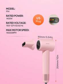 JMMO Pengering Rambut Kecepatan Tinggi dengan Steker AS, Pengering Rambut Ion Negatif dengan Diffuser Magnetik, Pengering Rambut Cepat Kering dengan Suara Rendah untuk Penggunaan di Rumah dan Perjalanan - Steker Tipe AS A (110-127V) - View 7