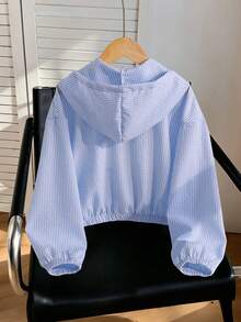 Tween Girl Spring/Autumn Casual Striped Hooded Jacket - Multicolor - View 2