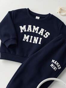 SHEIN 2pcs/Set Baby Boy Baby Girl Autumn/Winter Cute Letter Print Long Sleeve Sweatshirt & Elastic Waist Long Pants Set, Unisex Baby Clothes, Baby Winter Clothes - Multicolor - View 4