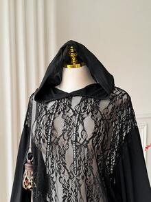Comfortcana 大尺碼女款春夏長袖休閒對比網紗透視連帽帽 T恤運動衫 - 黑色 - 查看 4