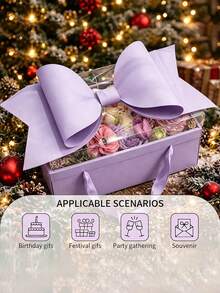 1pc Bowknot Gift Box Set, Durable Plastic & Paper Gift Box With Ribbon Handle, For Gift Wrapping, Floral Packaging, Wedding, Birthday, Valentine's Day, Christmas, New Year, Holiday Party Gift Packaging Supplies - multicolor - View 10